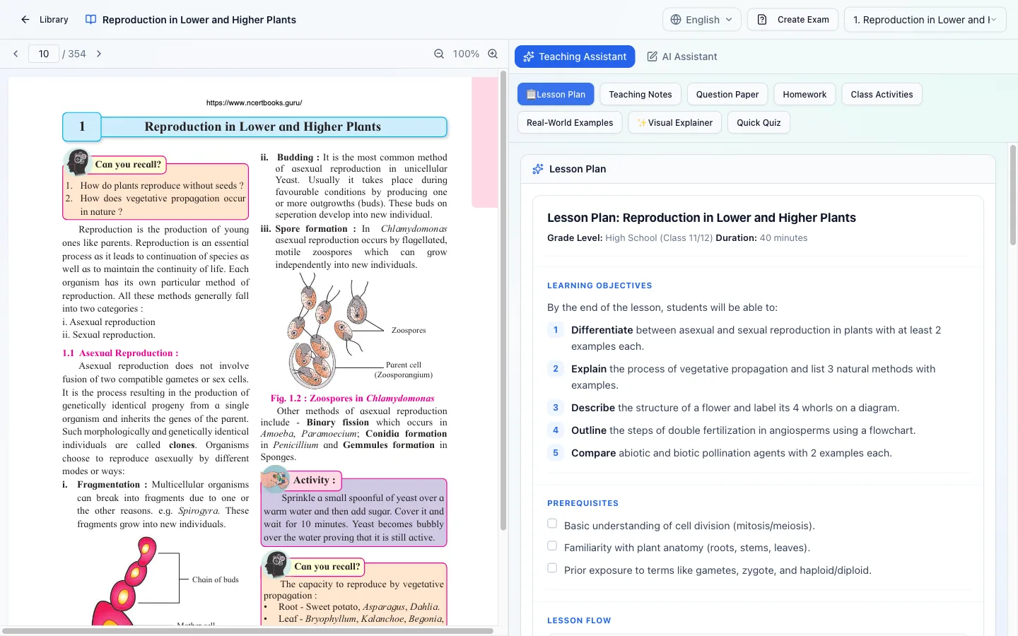 Takshan-EPT chapter reader with the teacher lesson-plan workspace open